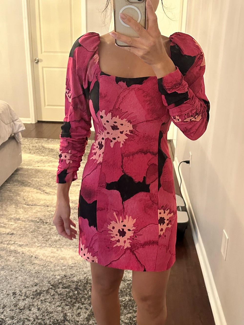 Hutch Fuchsia Floral Square-Neck Long-Sleeve Mini Dress - Picture 1 of 2